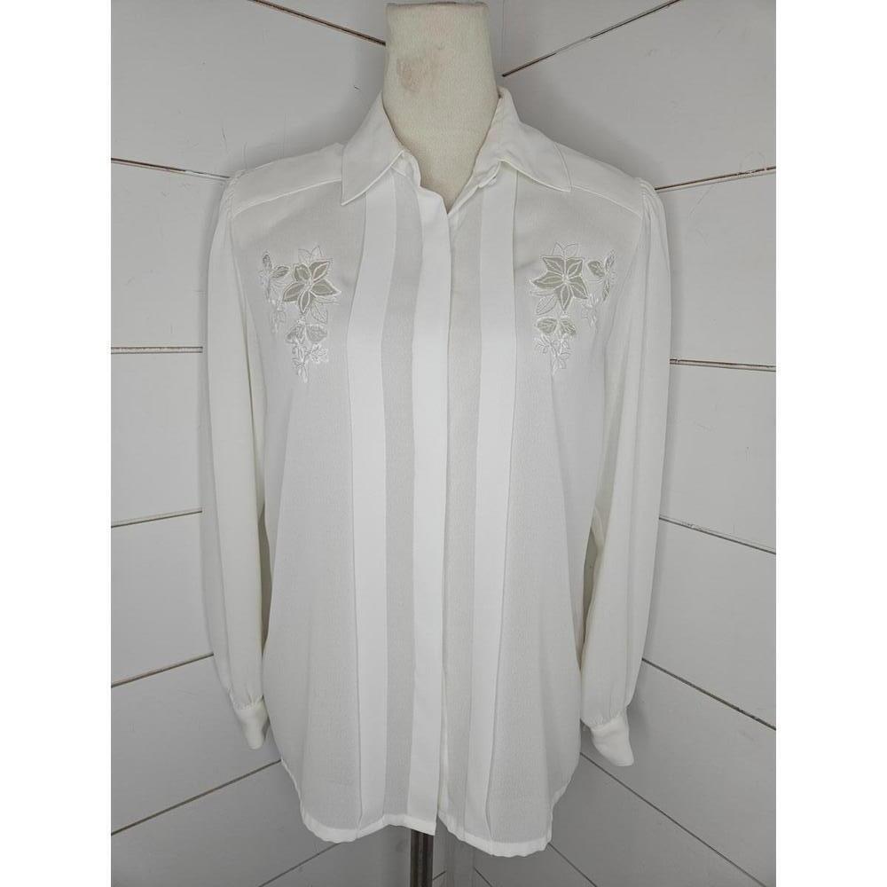 Vintage 80s Jordan New York size 7/8 white embroidered secretary office blouse